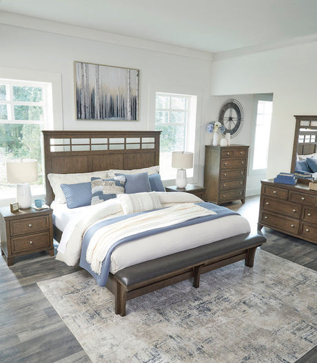 Shawbeck Queen Panel Bed Dark Brown Wood with Upholstered Bench – Benchcraft - sold by Home Elegance USA