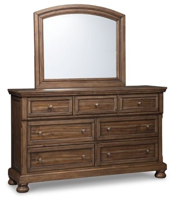 Ashley Medium Brown Flynnter B719B1 Dresser and Mirror | Home Elegance USA