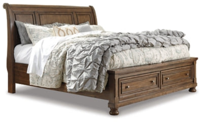 Ashley Medium Brown Flynnter B719B10 California King Sleigh Bed with 2 Storage Drawers