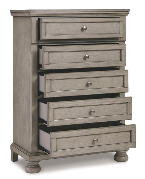 Ashley Light Gray Lettner Five Drawer Chest - Home Elegance USA
