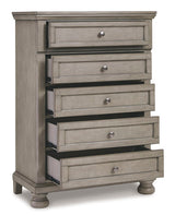 Ashley Light Gray Lettner Five Drawer Chest - Home Elegance USA