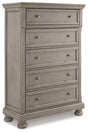 Ashley Light Gray Lettner Five Drawer Chest - Home Elegance USA