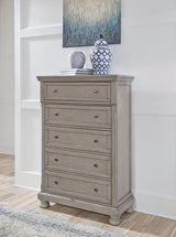Ashley Light Gray Lettner Five Drawer Chest - Home Elegance USA