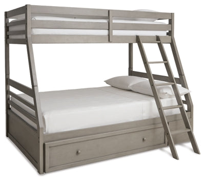 Ashley Light Gray Lettner B733B23 Twin over Full Bunk Bed with 1 Large Storage Drawer