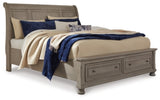 Ashley Light Gray Lettner B733B8 King Sleigh Bed with 2 Storage Drawers