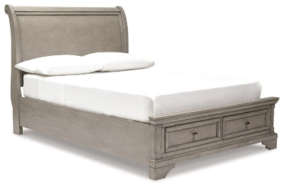 Ashley Light Gray Lettner B733B24 Full Sleigh Bed with 2 Storage Drawers