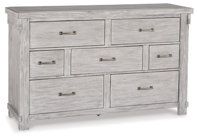 Signature Design by Ashley Brashland Farmhouse 7 Drawer Dresser with Dovetail Construction, Textured White B740-31 - Home Elegance USA