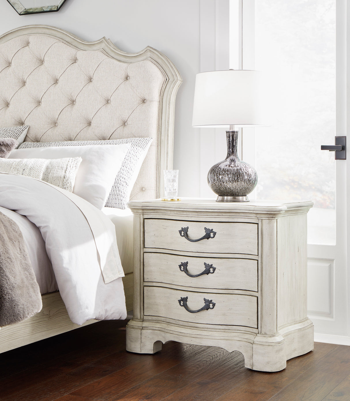 Ashley Antique White Arlendyne Three Drawer Night Stand - Home Elegance USA
