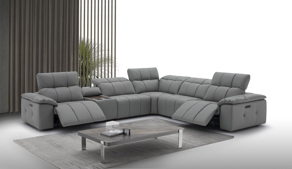 Beaumont Genuine Leather Sectional Sofa with Power Recliners – Dark Gray or Light Gray - Home Elegance USA