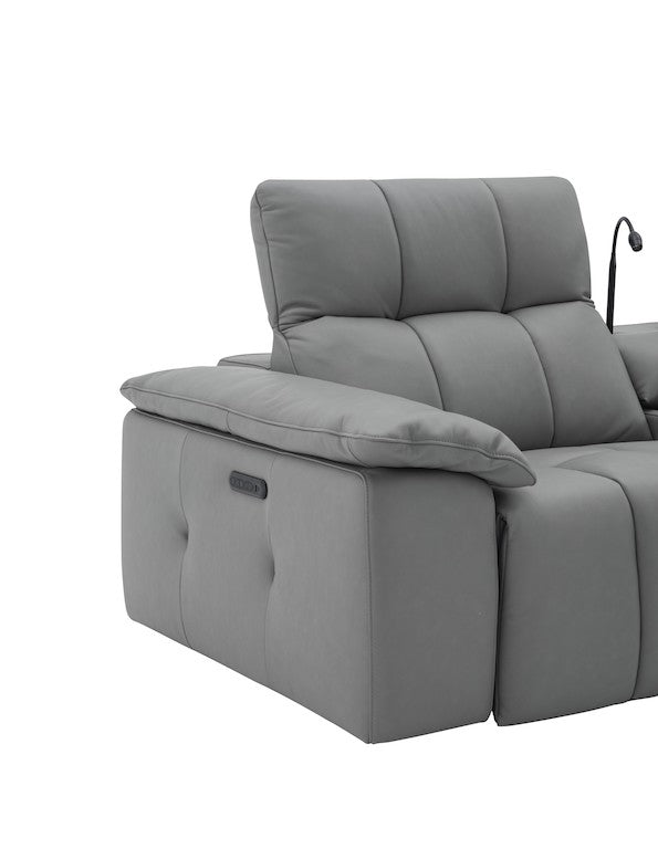 Beaumont Genuine Leather Sectional Sofa with Power Recliners – Dark Gray or Light Gray - Home Elegance USA