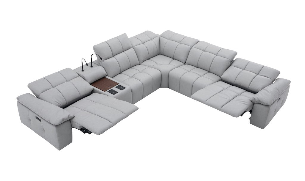 Beaumont Genuine Leather Sectional Sofa with Power Recliners – Dark Gray or Light Gray - Home Elegance USA