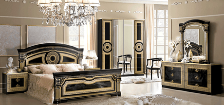 Aida 5 Piece Bedroom Queen Panel Bed Set In Black-Gold - Aidabedq.Sblack-Gold-5Set | ESF - Home Elegance USA