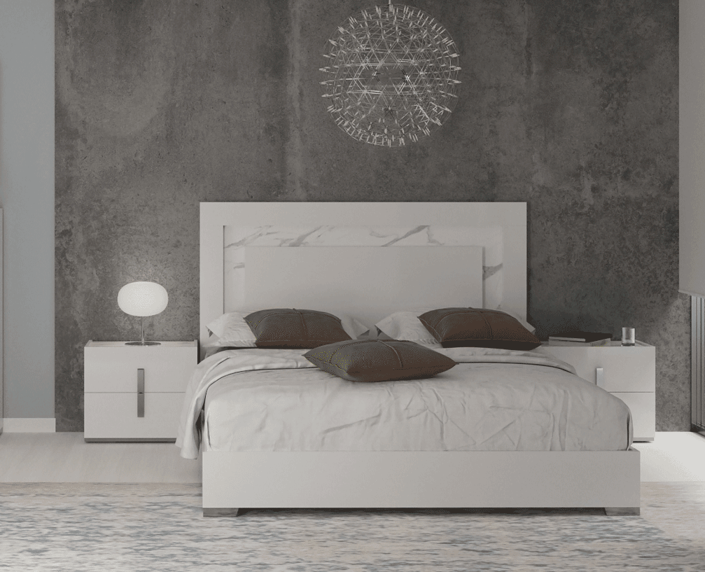 Carrara Queen Size Bed W/Light In White - Carrarabedqs | ESF | Home Elegance USA