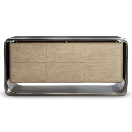 Bernhardt Lomond Modern 6 Drawer Dresser in Tarnished Nickel & Trevin Oak – 347050