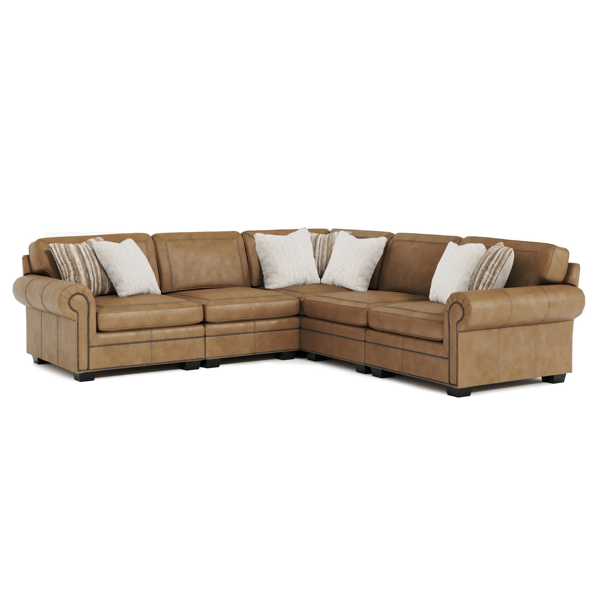 Grandview Leather Sectional K1851 by Bernhardt | Spring Down Cushions & Nailhead Trim