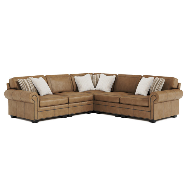 Grandview Leather Sectional K1851 by Bernhardt | Spring Down Cushions & Nailhead Trim
