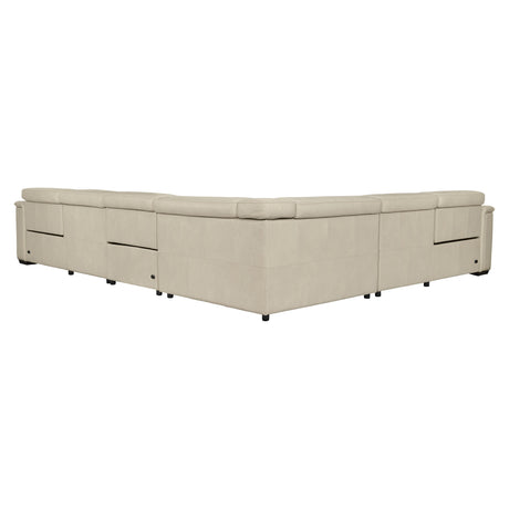 Bernhardt Lioni Leather Power Motion Sectional – White/Cream Leather with Power Headrests & Footrests