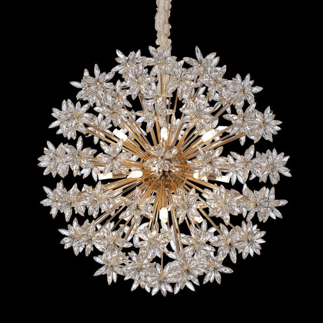 Bouquet 18-Light Round Chandelier – Gold Crystal Floral Bloom Design Fixture