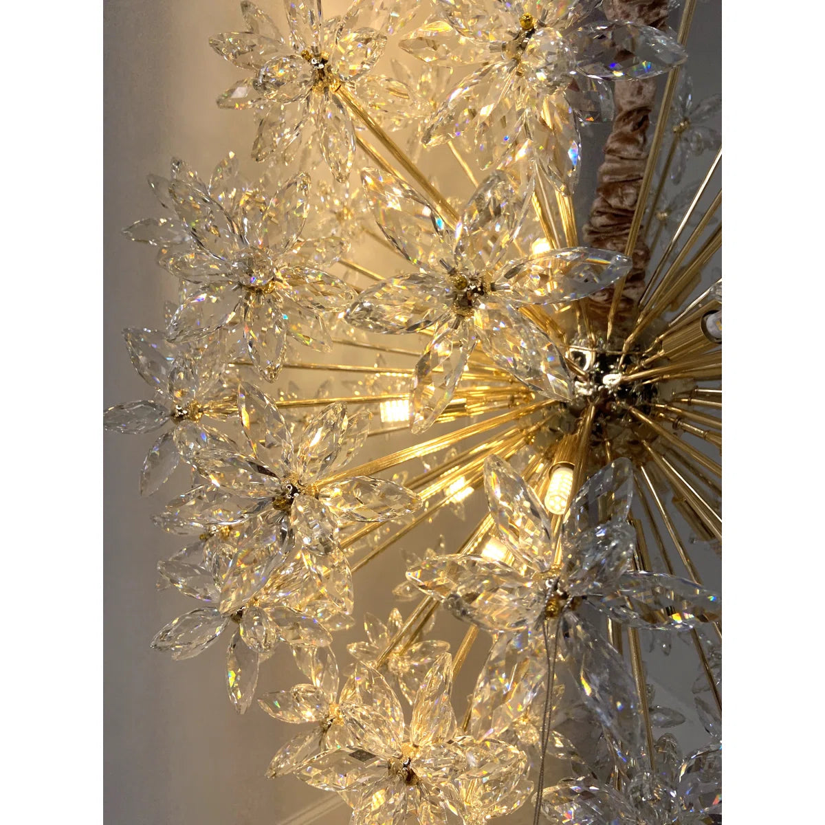 Bouquet 18-Light Round Chandelier – Gold Crystal Floral Bloom Design Fixture