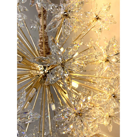 Bouquet 18-Light Round Chandelier – Gold Crystal Floral Bloom Design Fixture