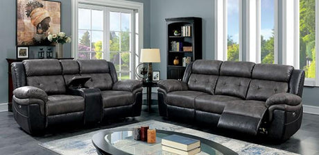 Brookdale Transitional Black & Gray Fabric - like Vinyl Recliner Sofa Set by Furniture of America | Home Elegance USA