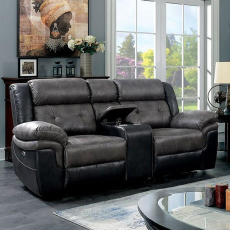 Brookdale Transitional Black & Gray Fabric-like Vinyl Recliner Sofa Set by Furniture of America Furniture of America