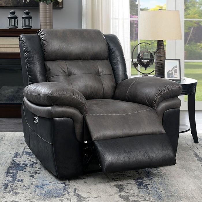 Brookdale Transitional Black & Gray Fabric-like Vinyl Recliner Sofa Set by Furniture of America Furniture of America