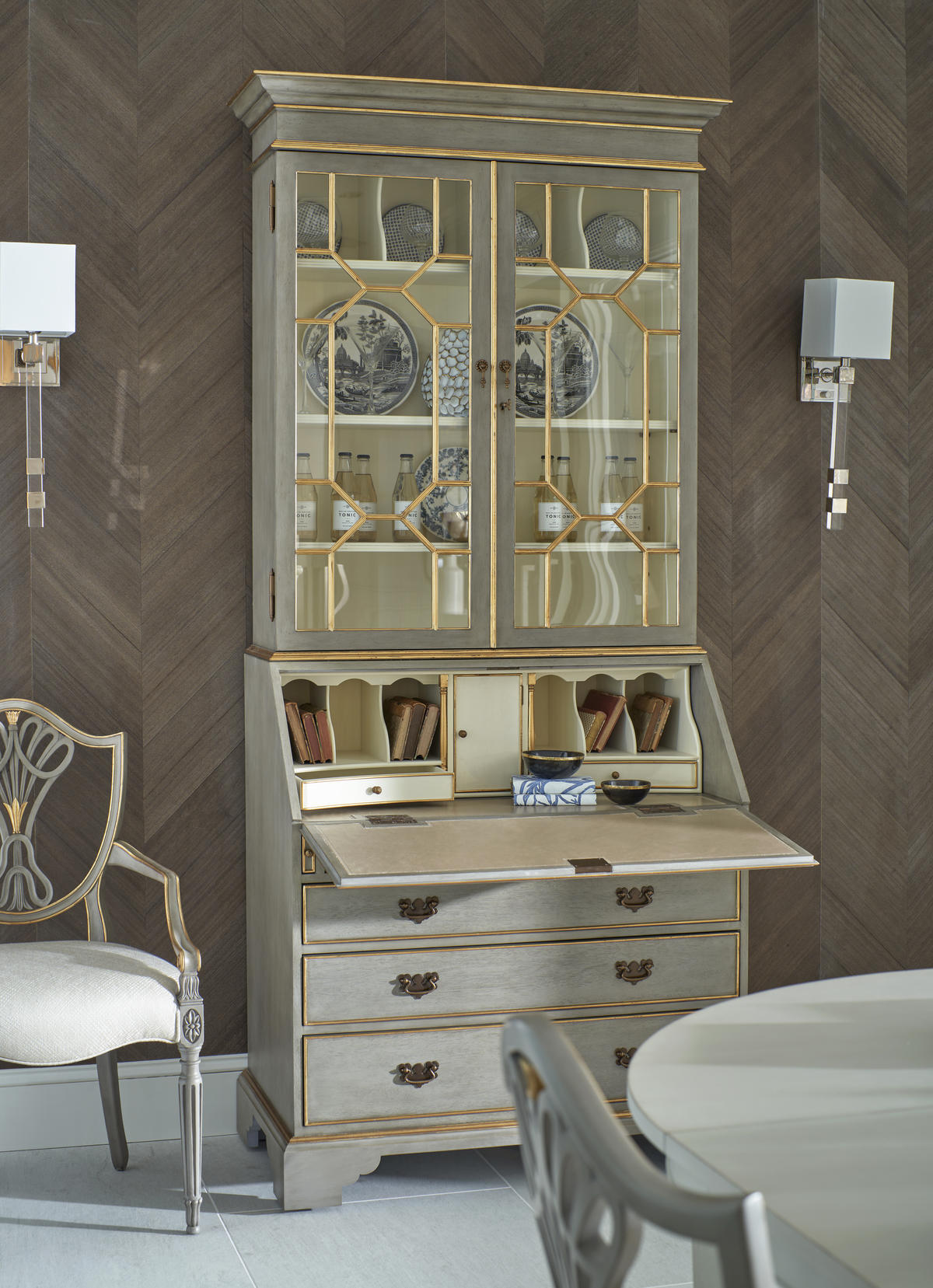 Buckingham Georgian Grey & Gilded Secretary | Jonathan Charles Fine Furniture