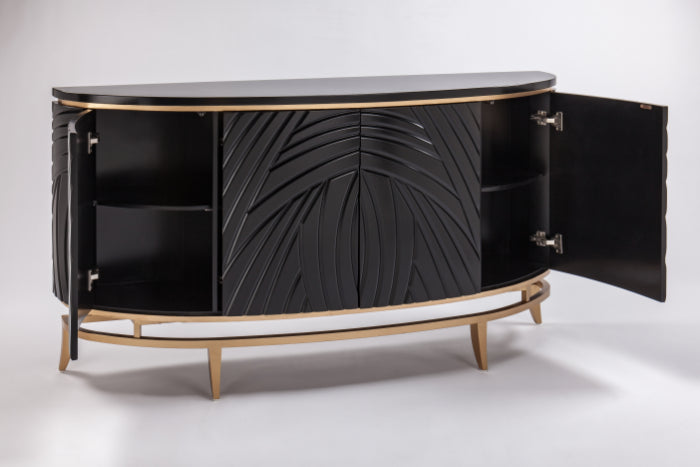 Buffet with Metal Base & Optional Wall Mirror Black – Artmax - Home Elegance USA