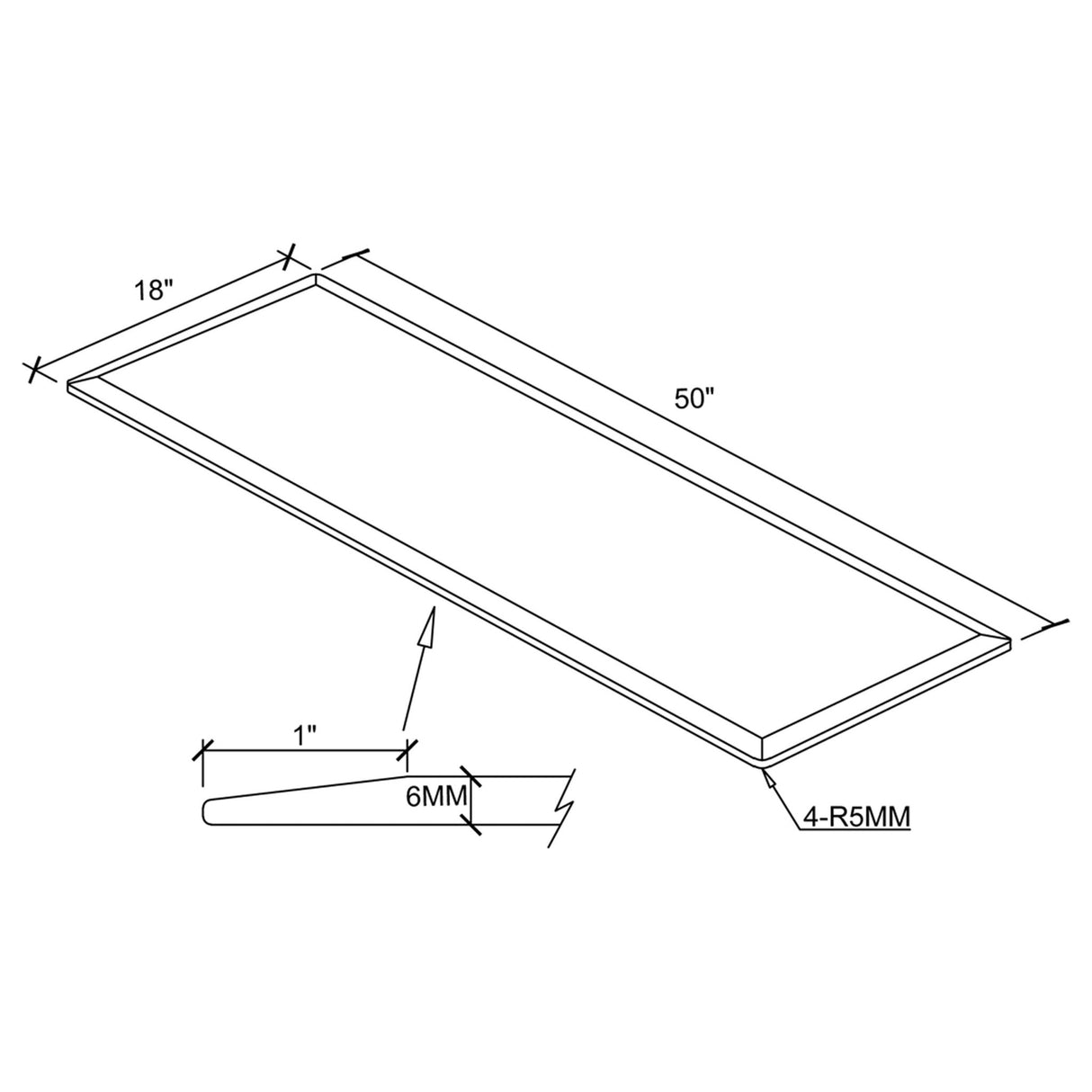 50x18" 6mm Rectangular Glass Top Clear | Coaster | Home Elegance USA