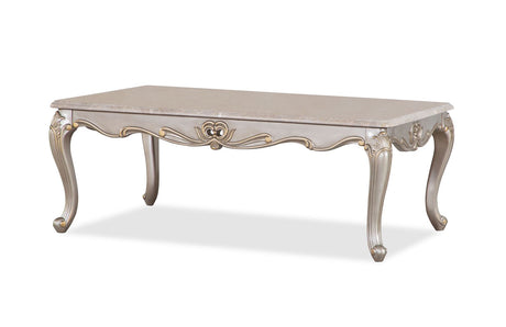 Camilla Silver Coffee Table by Cosmos Furniture with tufted seating and ornate carvings