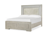 Celine Bed with warm wood finish, LED headboard, bed components and storage footboard.