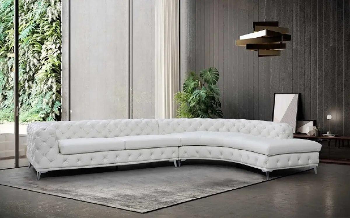 Divani Casa Kohl Contemporary White Raf Curved Shape Sectional Sofa W/ Chaise Vgev - 2179 - Wht - Raf - Sect | Home Elegance USA