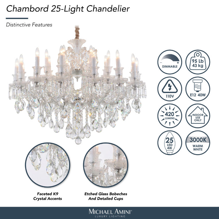 Chambord 25-Light Chandelier in Clear Glass & Chrome Finish – Aico Furniture