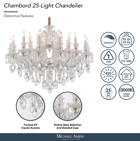 Chambord 25-Light Chandelier in Clear Glass & Chrome Finish – Aico Furniture