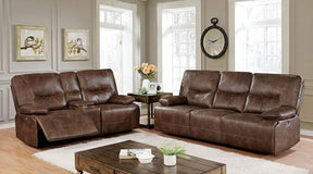 Chantoise Transitional Brown Vinyl Recliner Sofa Set by Furniture of America