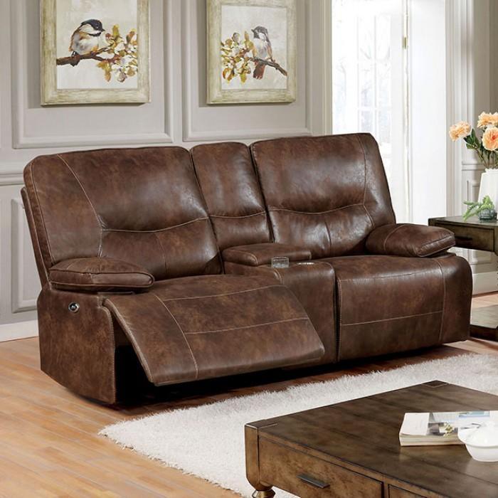 Chantoise Transitional Brown Vinyl Recliner Sofa Set by Furniture of America Furniture of America