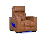 Chase power reclining chair (38×39×44), featuring wireless charging, USB ports, and multi-color LED lighting.