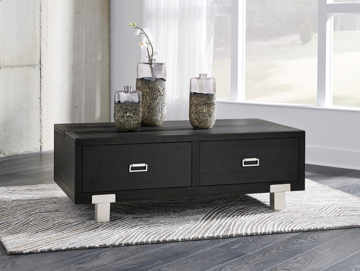 Chisago Contemporary Rectangular Lift-Top Coffee Table in Black/Silver by Ashley Furniture Ashley Furniture