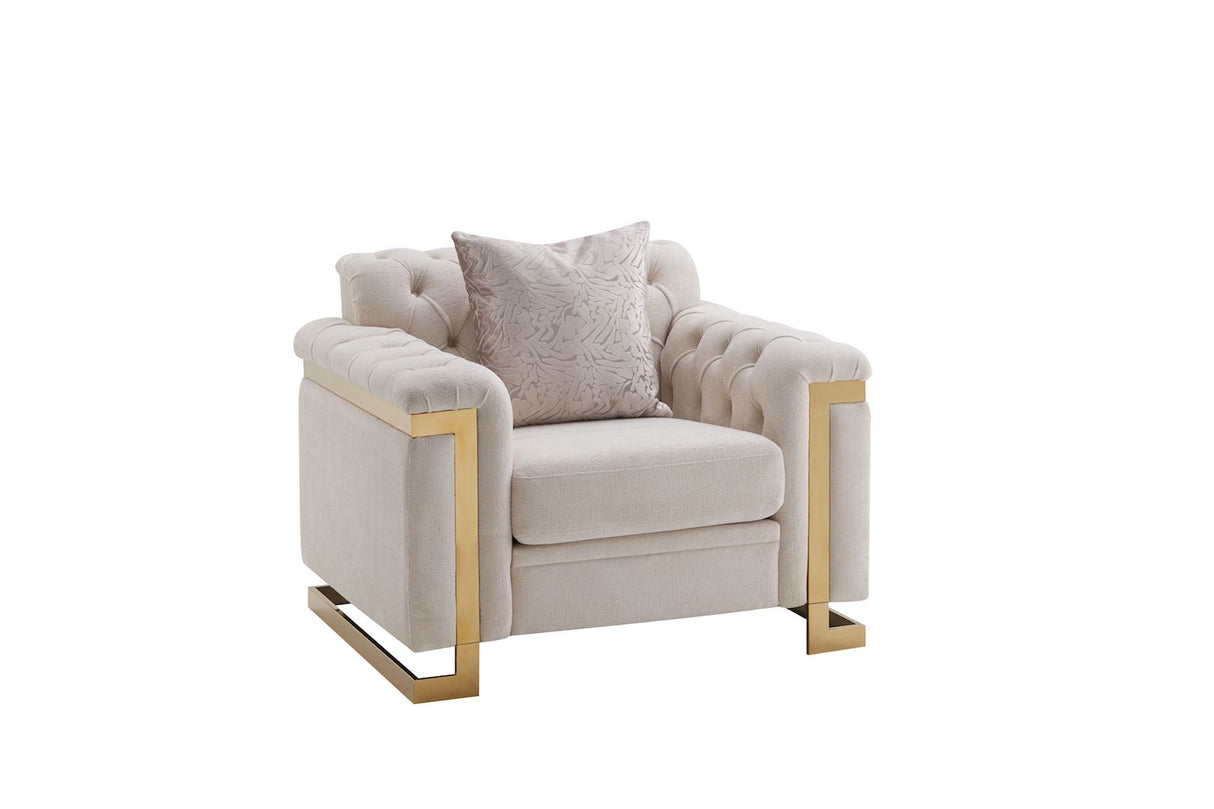 Chloe Chair by Cosmos Furniture; modern tufted, featuring sleek upholstery and gold accent detailing.
