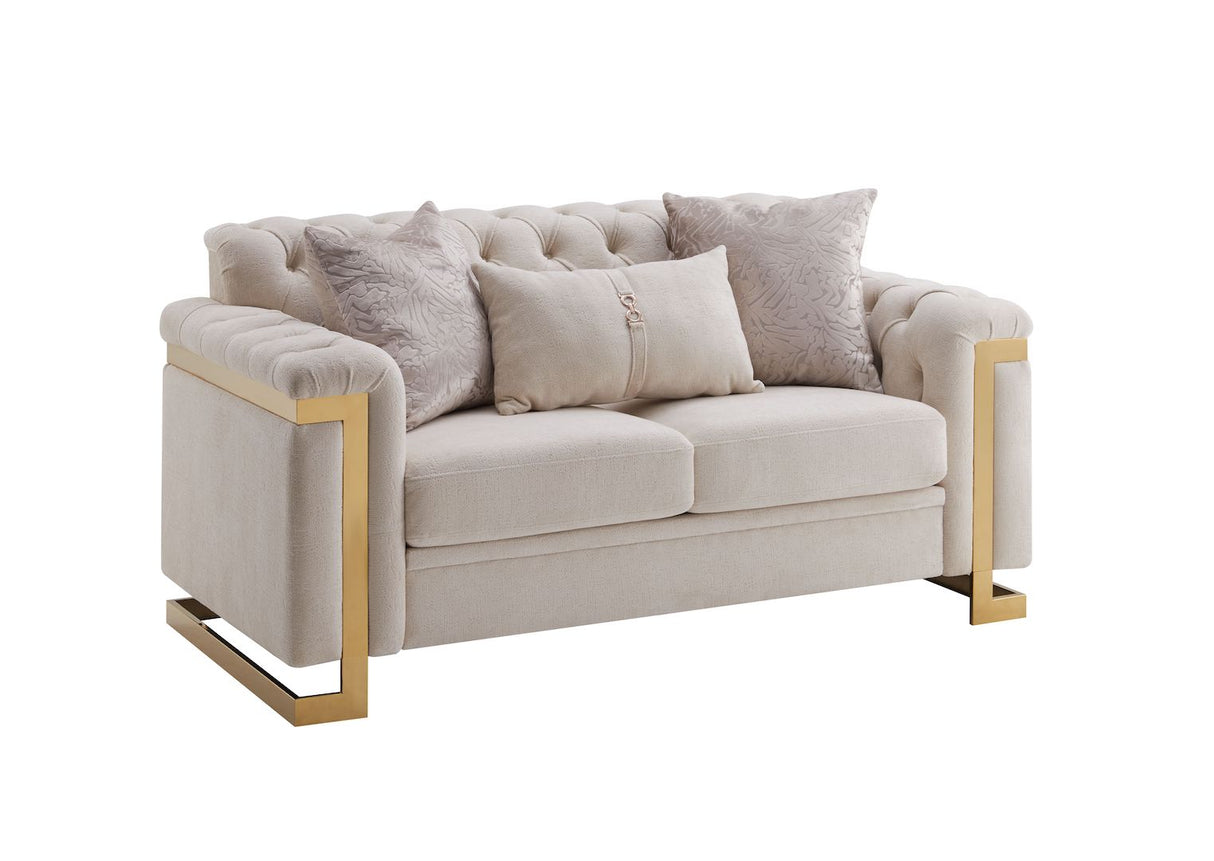 Chloe Loveseat by Cosmos Furniture; modern tufted, featuring sleek upholstery and gold accent detailing.