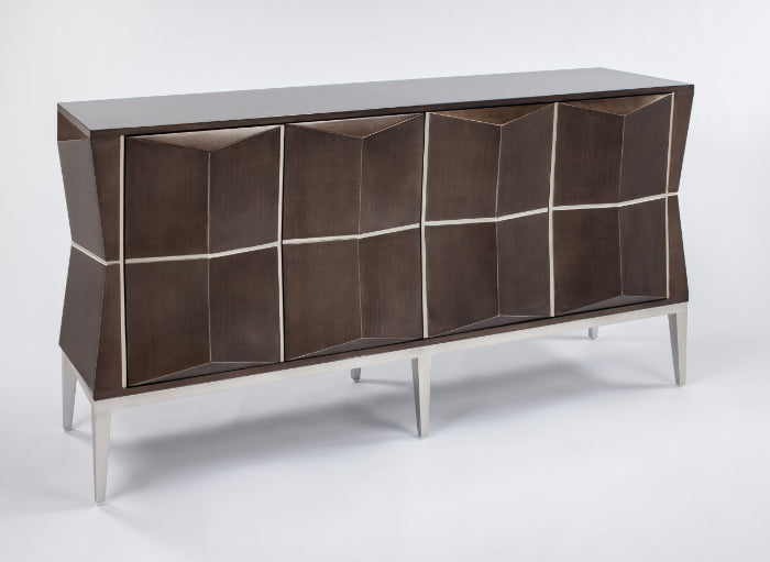 Modern sideboard with a grid design on a white background