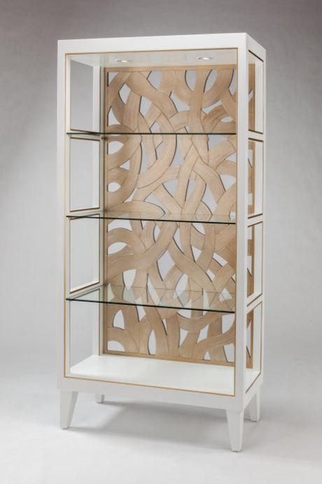 Contemporary Curio Cabinet In White, Soft Gold FInish | Artmax