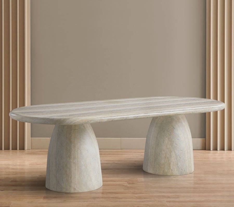 Cosenza 96" Travertine Finish Concrete Dining Table | Meridian Furniture | Home Elegance USA - lifestyle table view