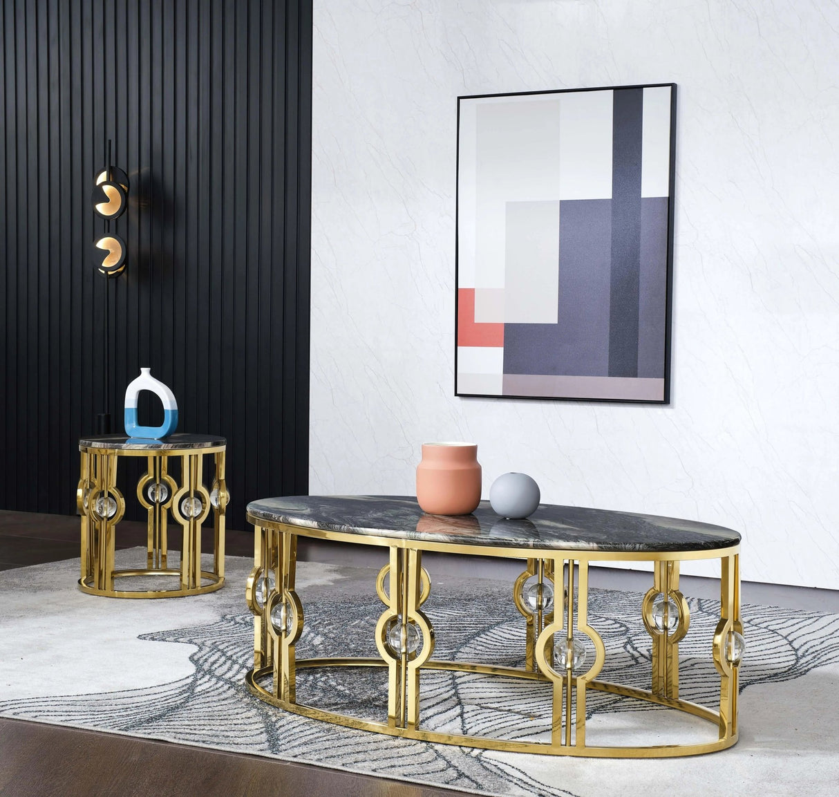 Anika Modern Style Marble Coffee Table With Metal Base | Cosmos - 4095GBANI - Home Elegance USA - 2