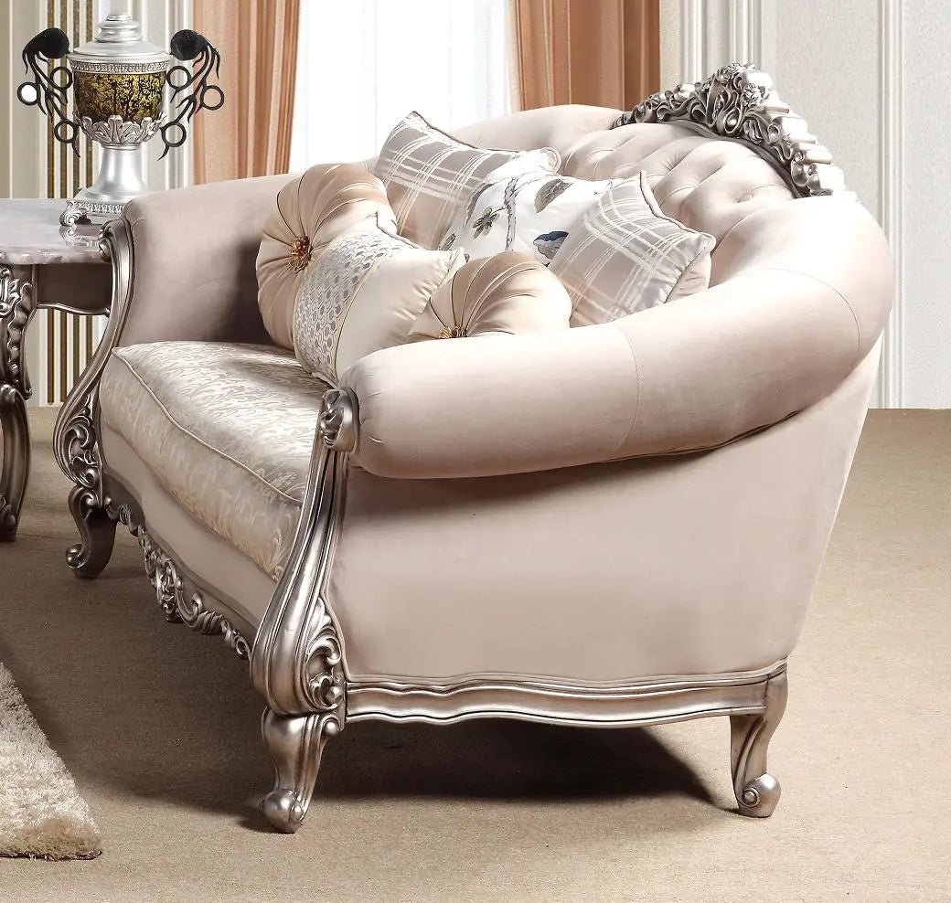 Cristina Traditional Style Loveseat In Silver Finish Wood | Cosmos | Home Elegance USA