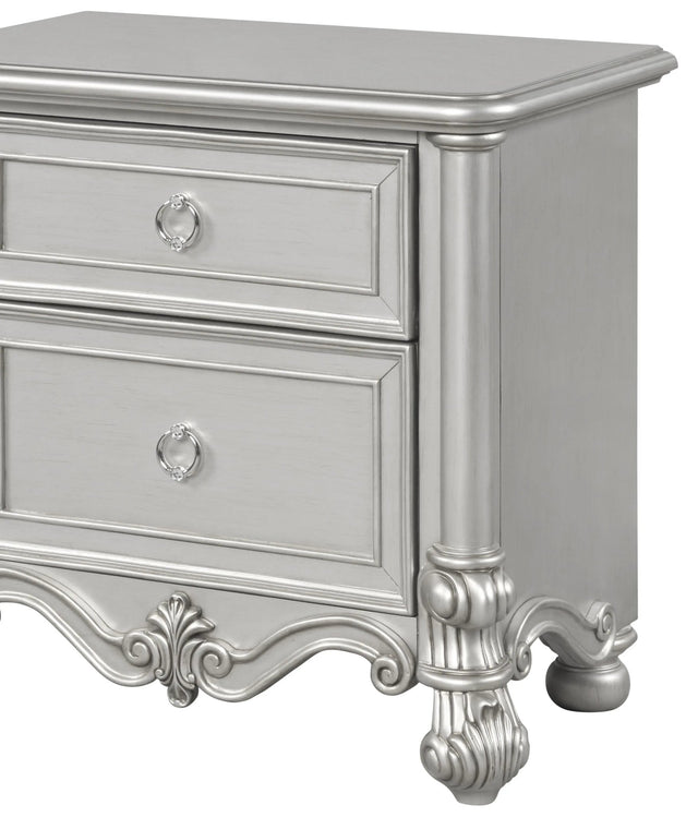 Adriana Transitional Style Nightstand In Silver Finish Wood | Cosmos - 1075SIAD2 - Home Elegance USA - 1