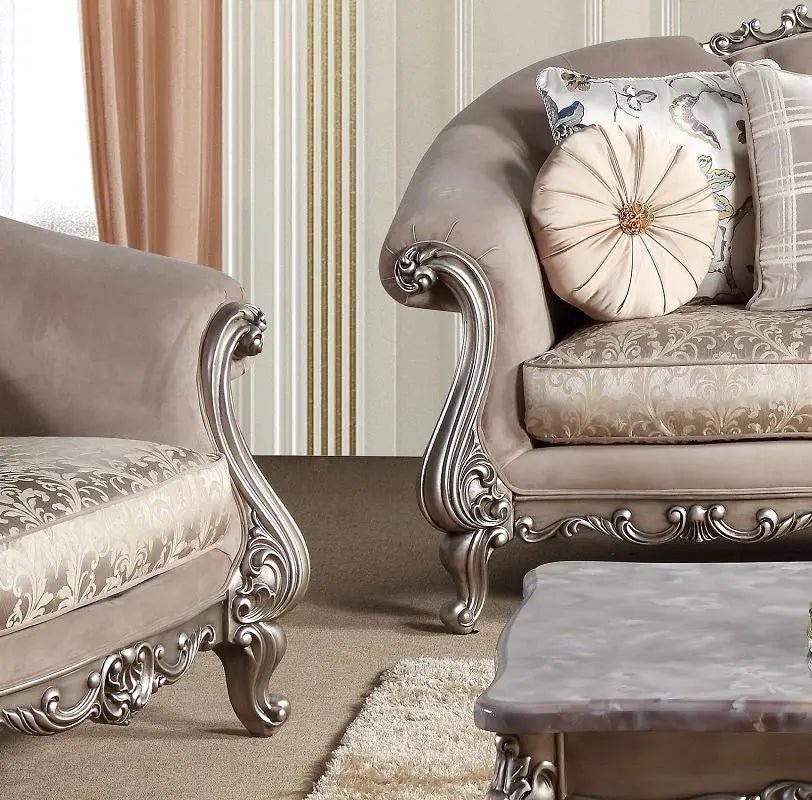 Cristina Traditional Style Loveseat In Silver Finish Wood | Cosmos | Home Elegance USA