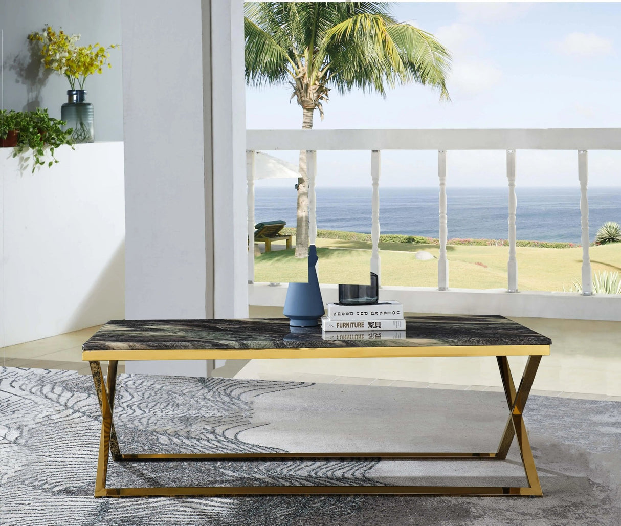 Ara Modern Style Marble Coffee Table With Metal Base | Cosmos - 4093GBARA - Home Elegance USA - 2