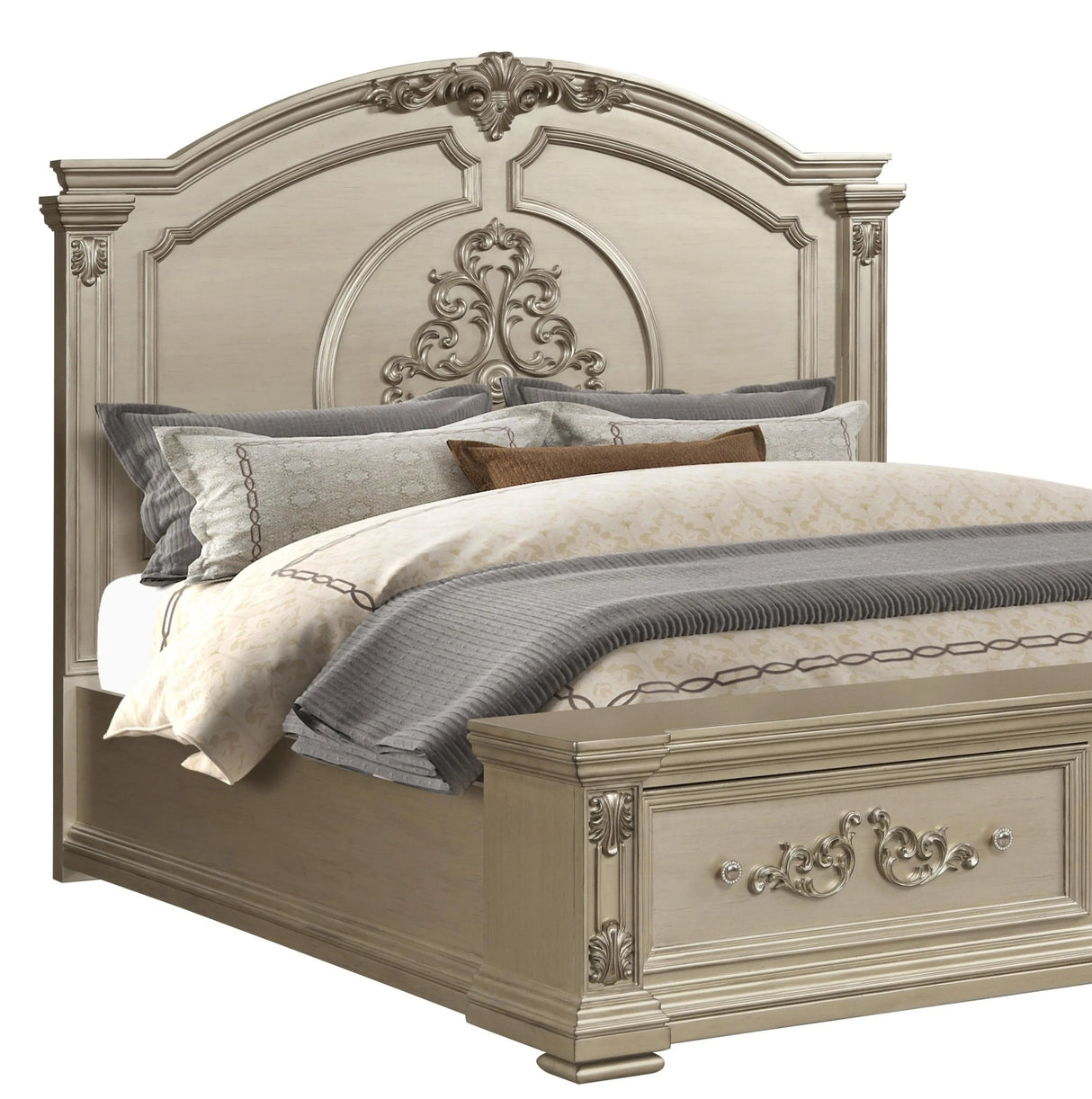 Alicia Transitional Style King Bed In Beige Finish Wood | Cosmos - 1081GOALI - Home Elegance USA - 1